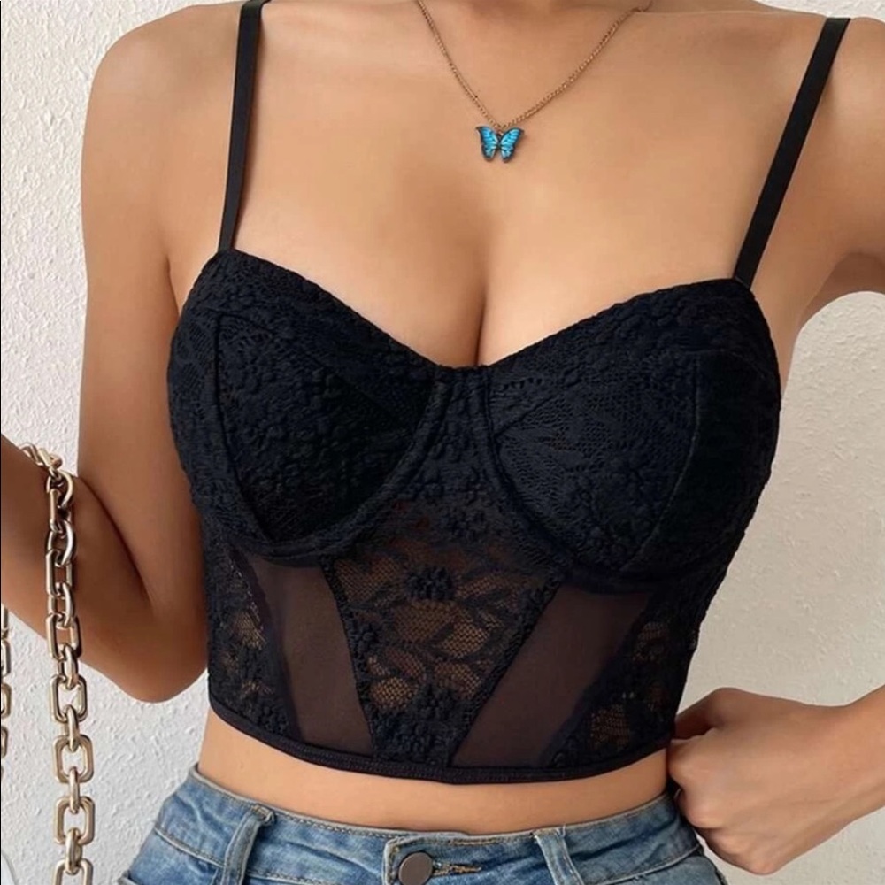 Floral Lace Corset Bustier Crop Cami Top - Picture 6 of 8